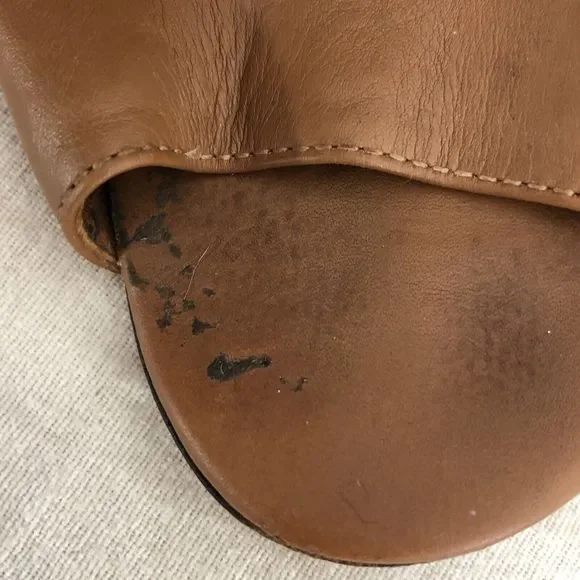 Tory Burch Slingback Shoes Saddle Leather Block Heel Peep Toe Mule Brazil Sz 7.5 - Picture 11 of 12